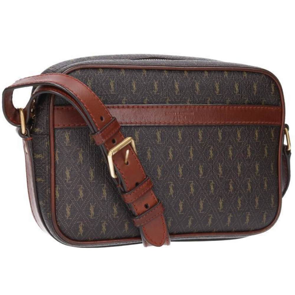 Saint Laurent Paris YSL logo all over pattern camera shoulder bag brown